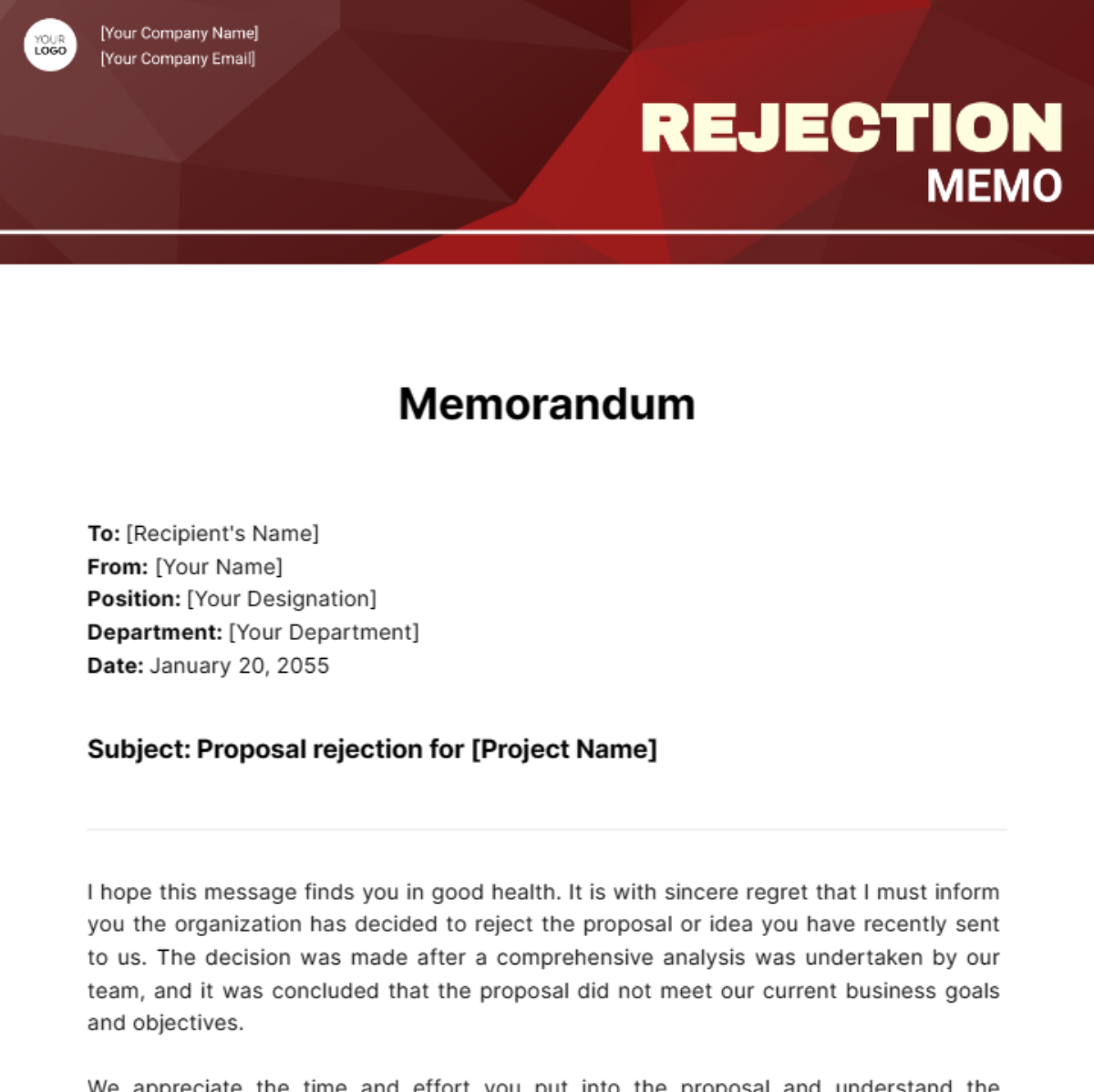 Rejection Memo Format - Edit Online & Download