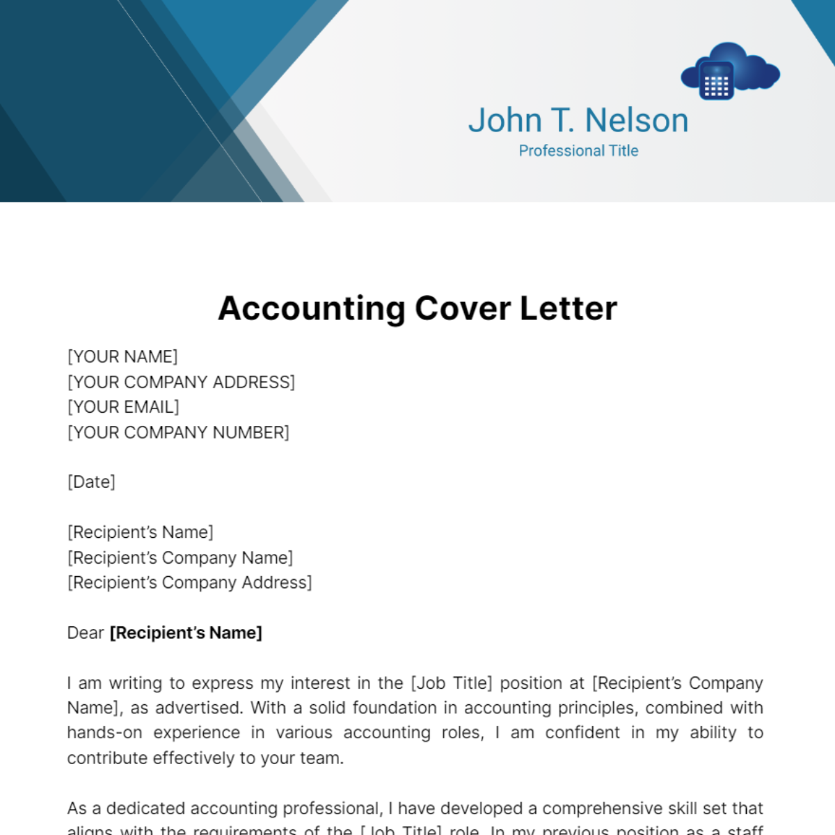 Accounting Cover Letter Template
