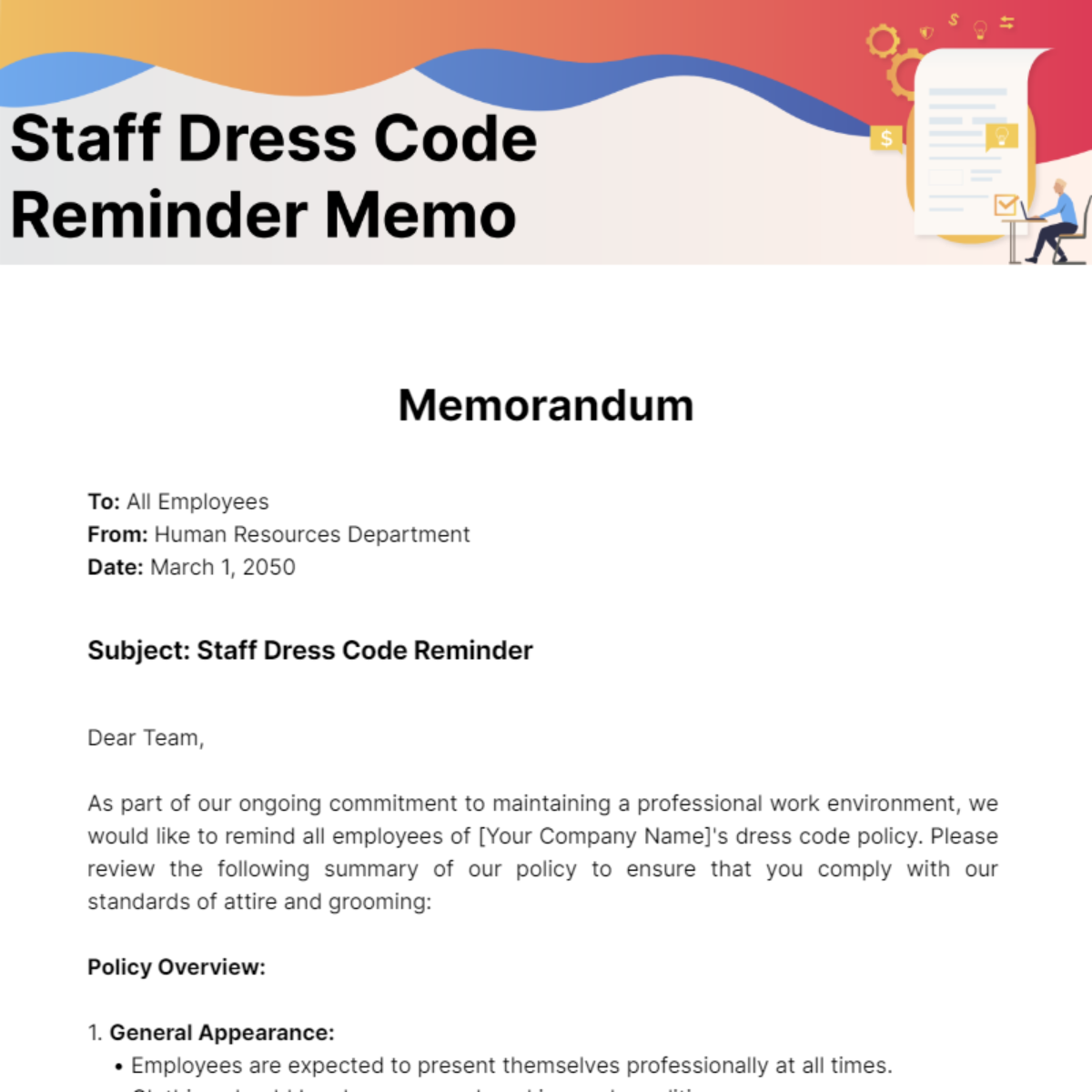 Staff Dress Code Reminder Memo