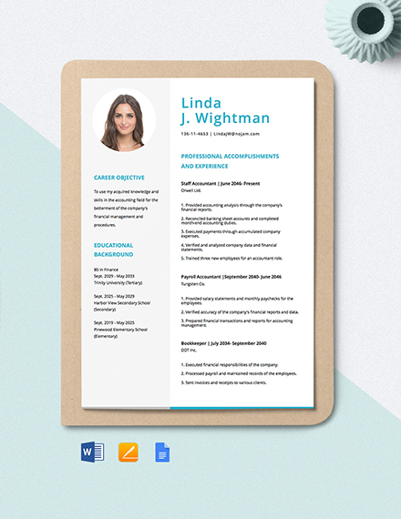 Staff Accountant Resume Template - Google Docs, Word, Apple Pages