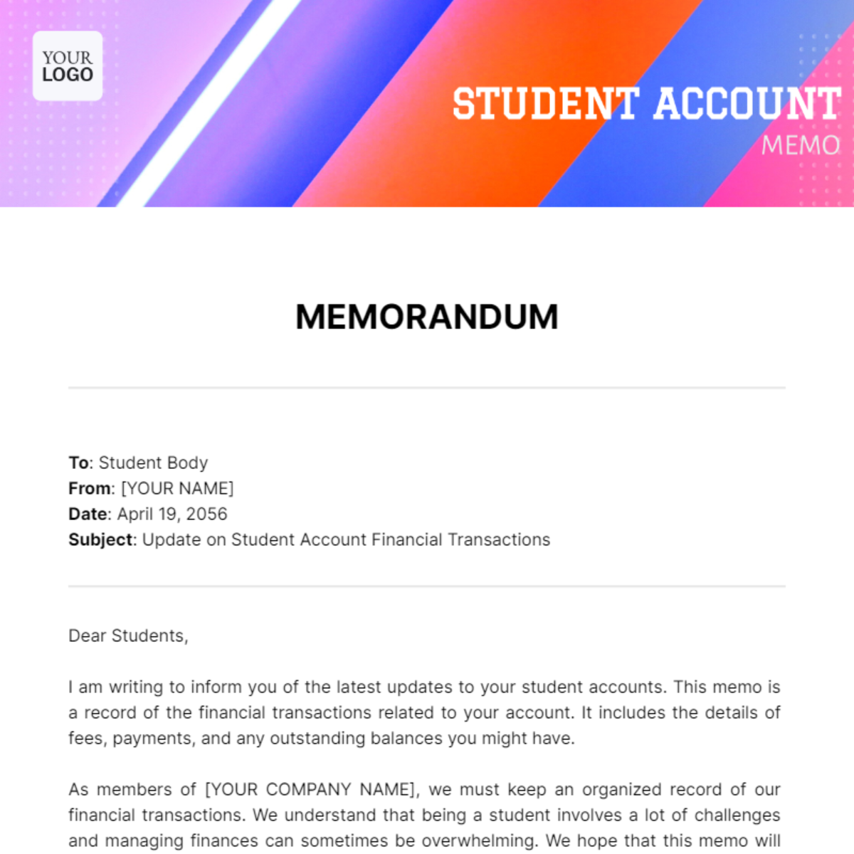 Student Account Memo