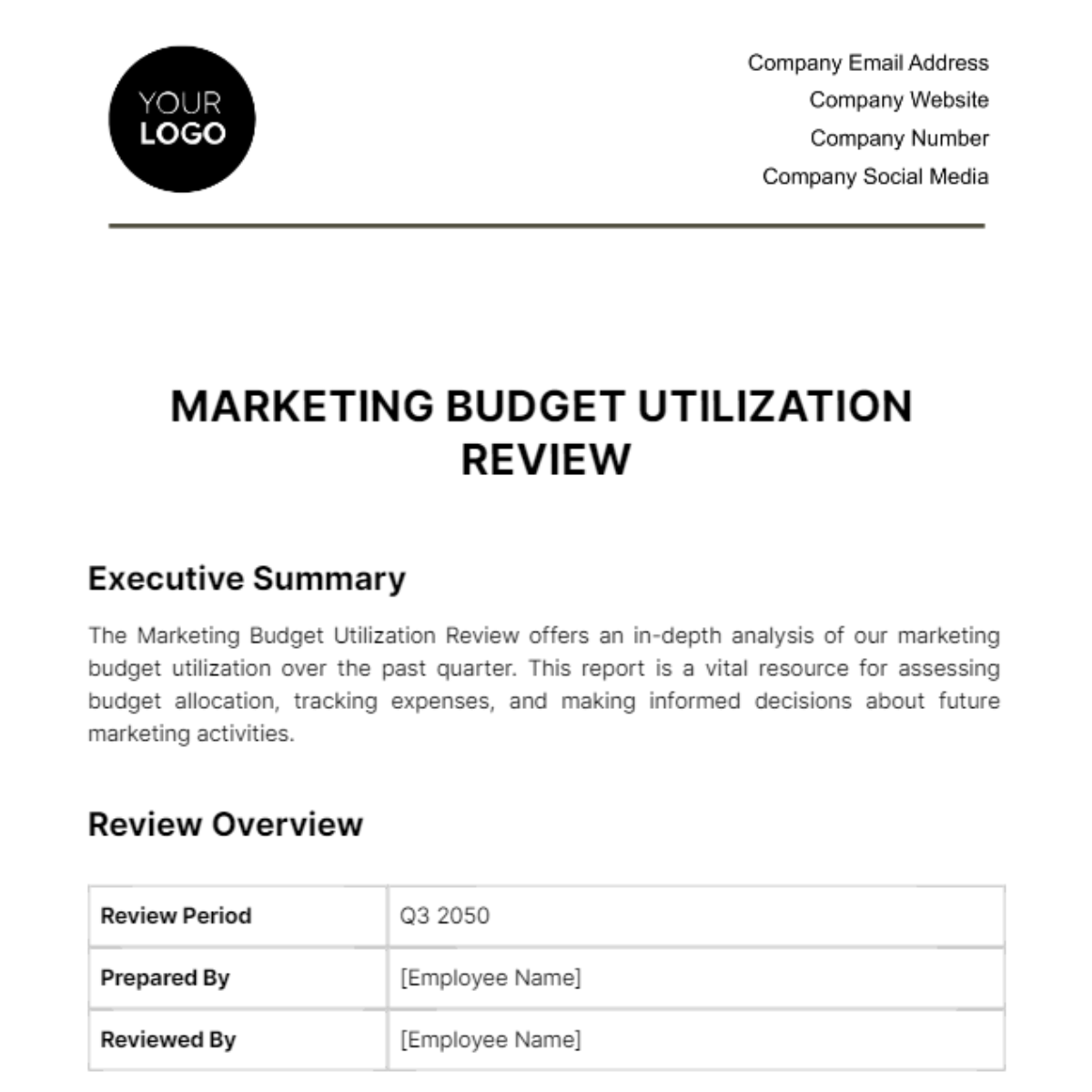 Free Marketing Budget Utilization Review Template
