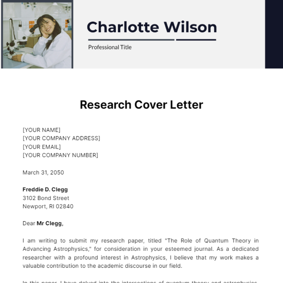 research cover letter template