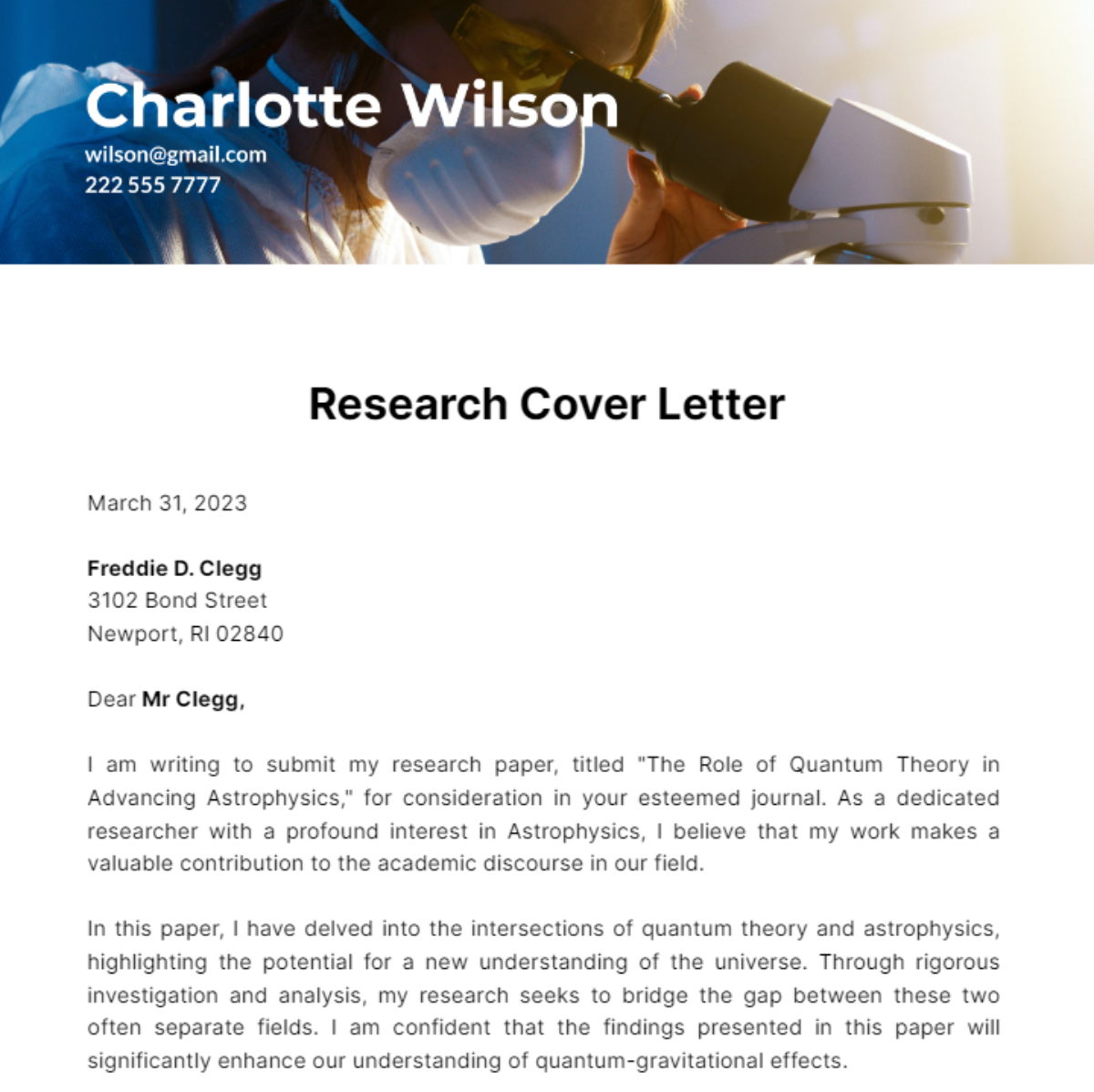 Research Cover Letter Template