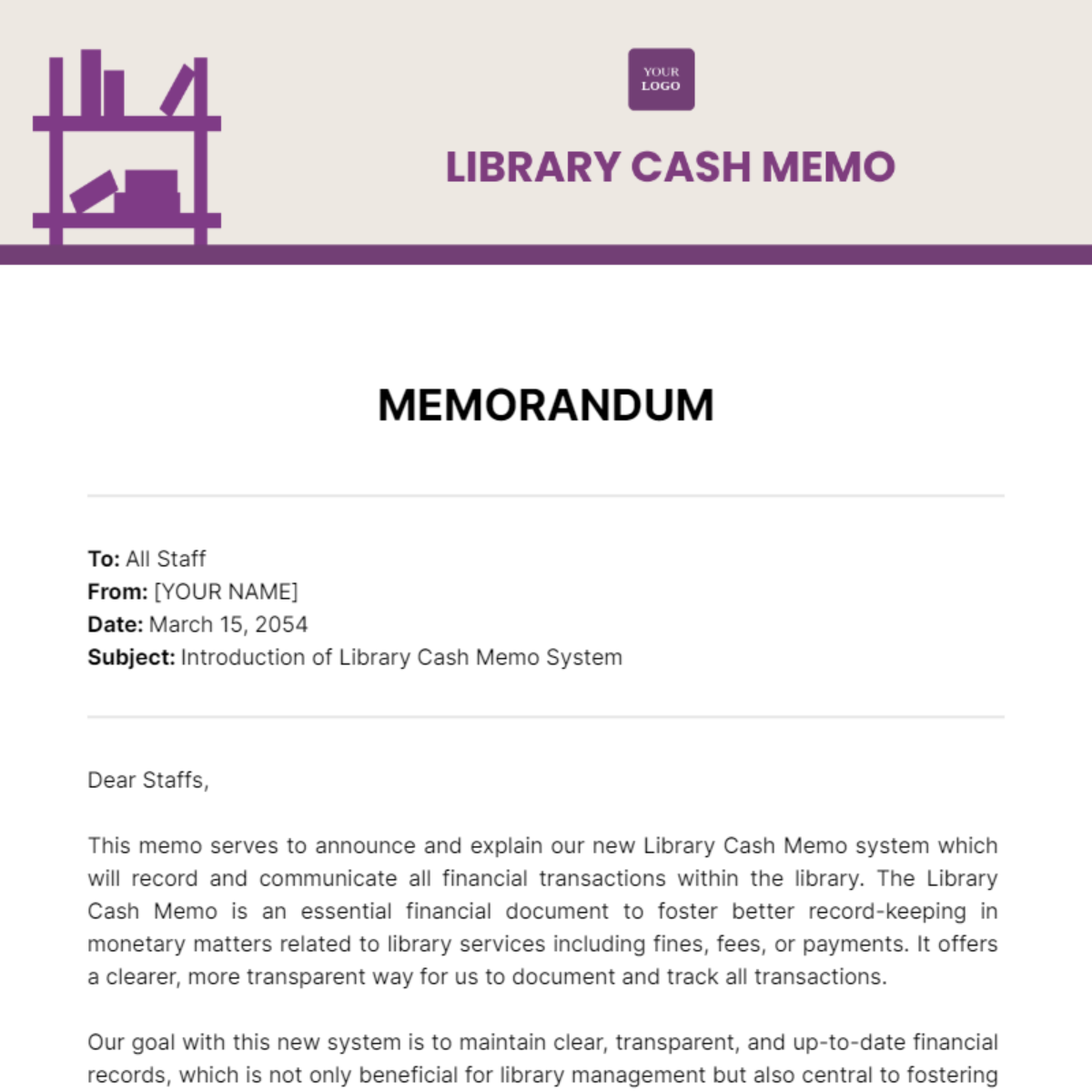 Library Cash Memo - Edit Online & Download