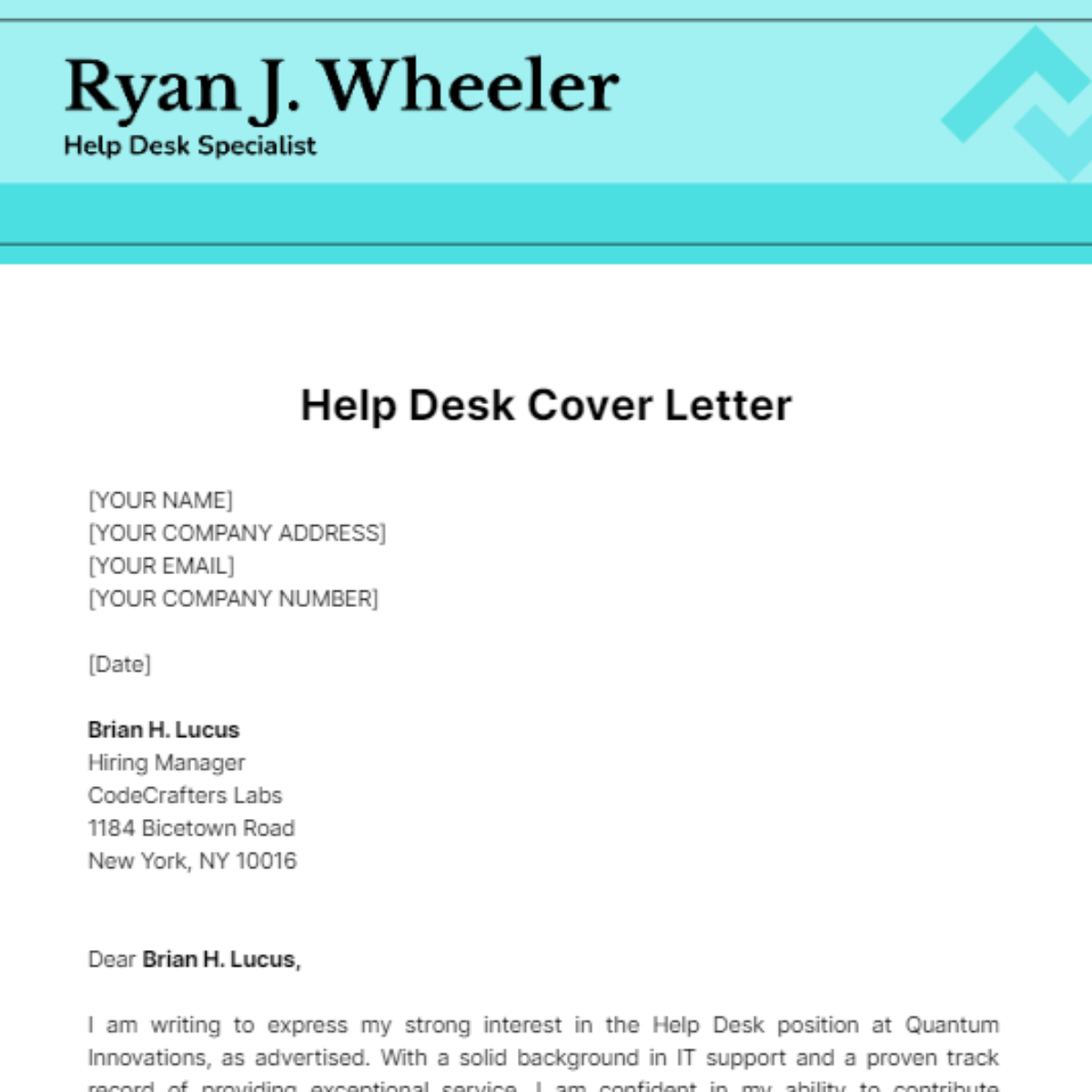 Help Desk Cover Letter Template