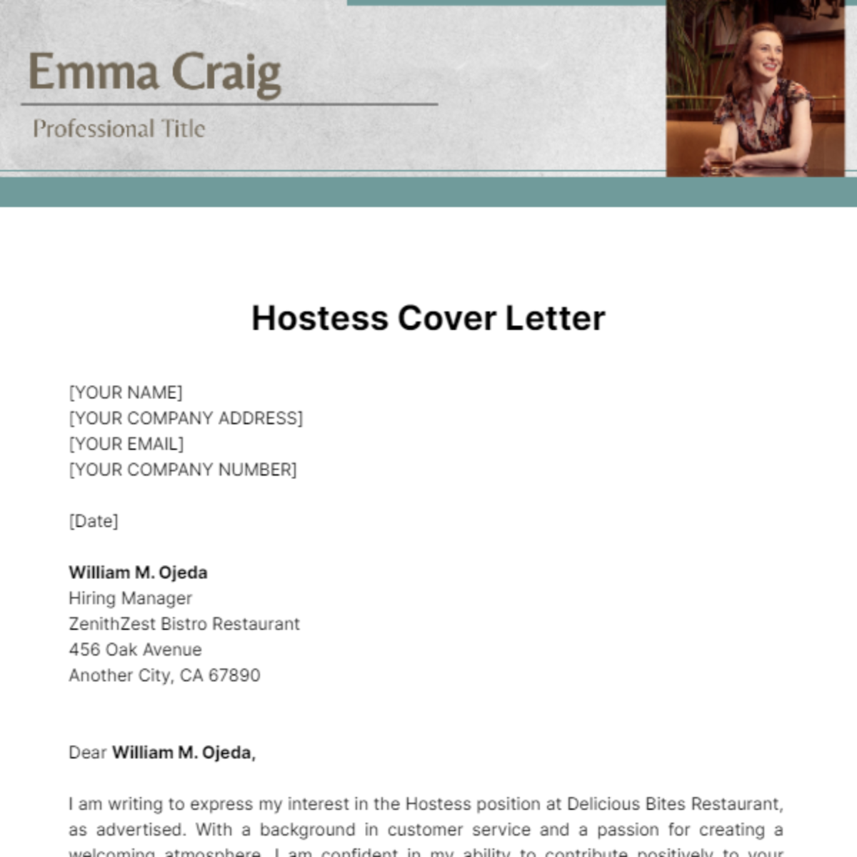 Hostess Cover Letter Template