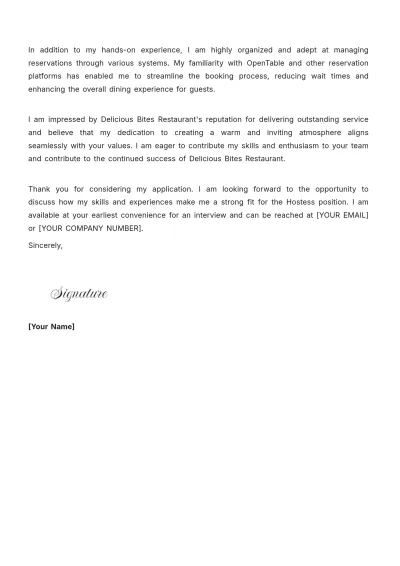 Free Hostess Cover Letter Template to Edit Online
