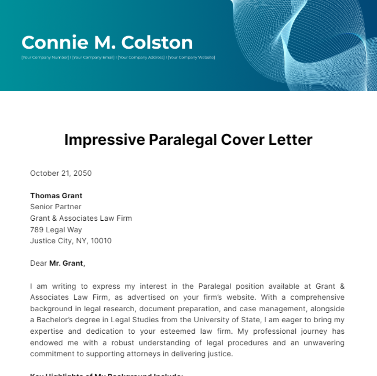 Impressive Cover Letter Template