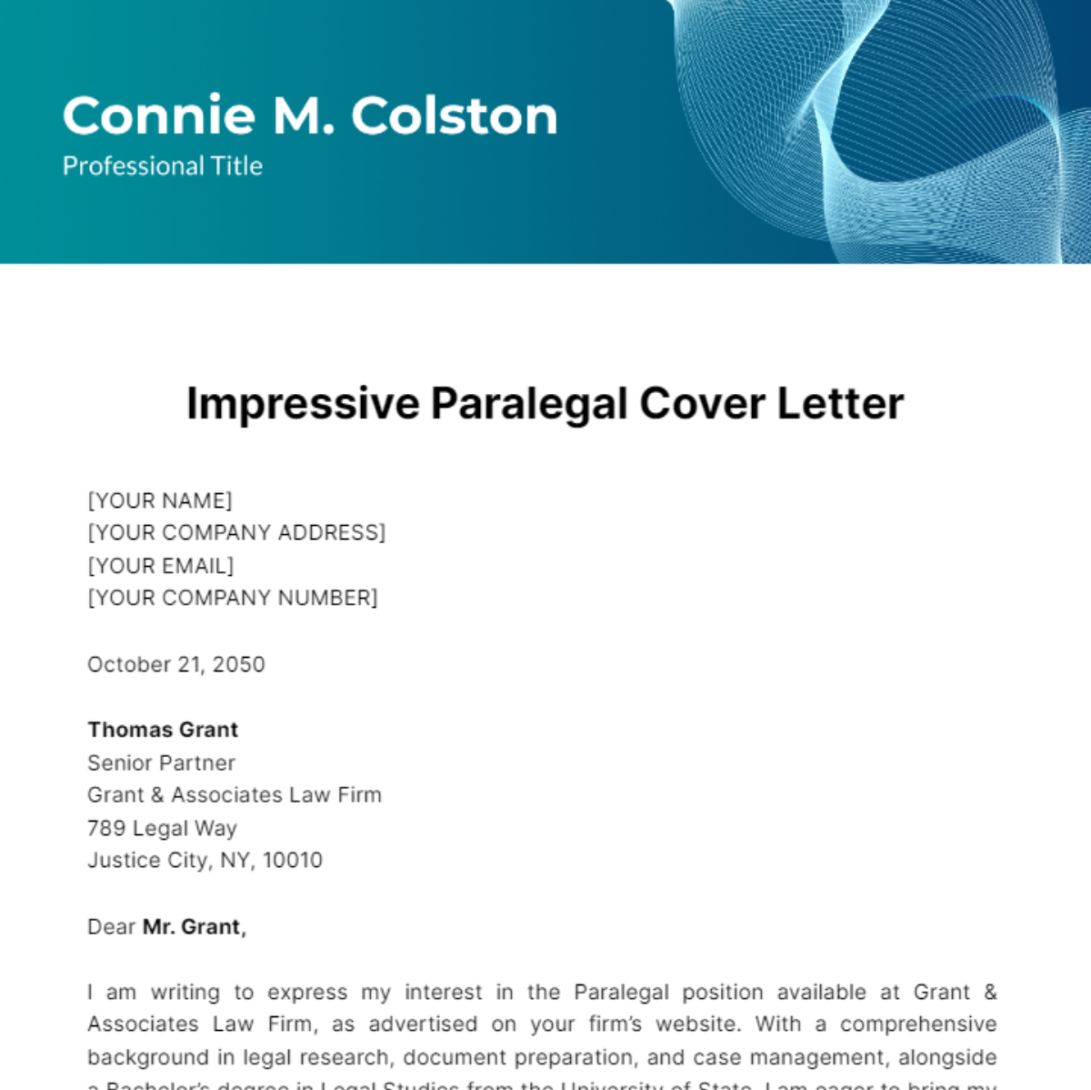 impressive paralegal cover letter Template