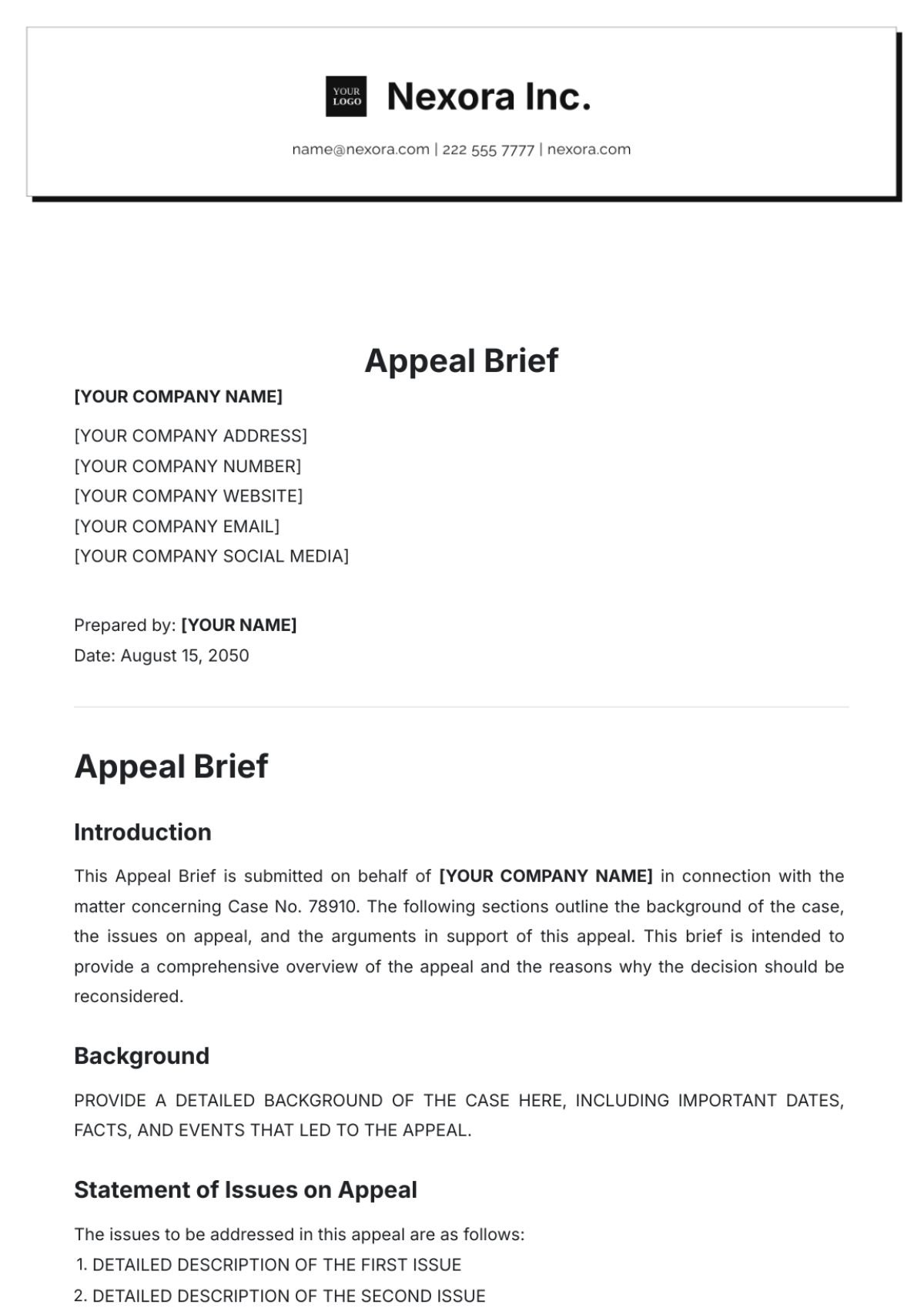 Blank Appeal Brief Template