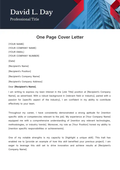 Free One Page Cover Letter Template to Edit Online