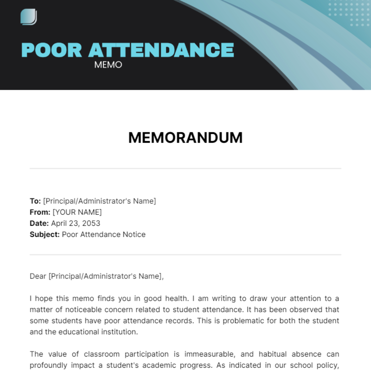 Poor Attendance Memo - Edit Online & Download