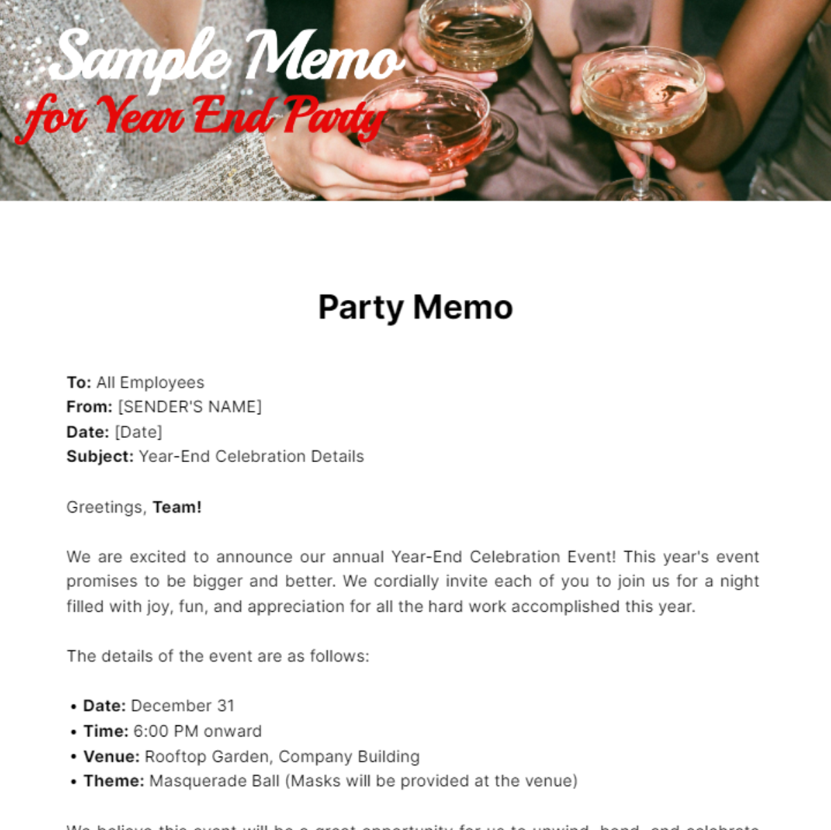 Sample Memo for Year End Party