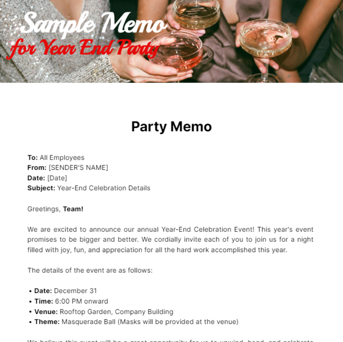 Sample Memo for Year End Party - Edit Online & Download