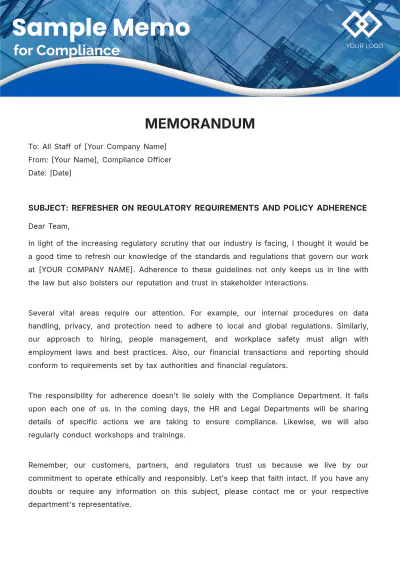 Free Sample Memo for Compliance to Edit Online