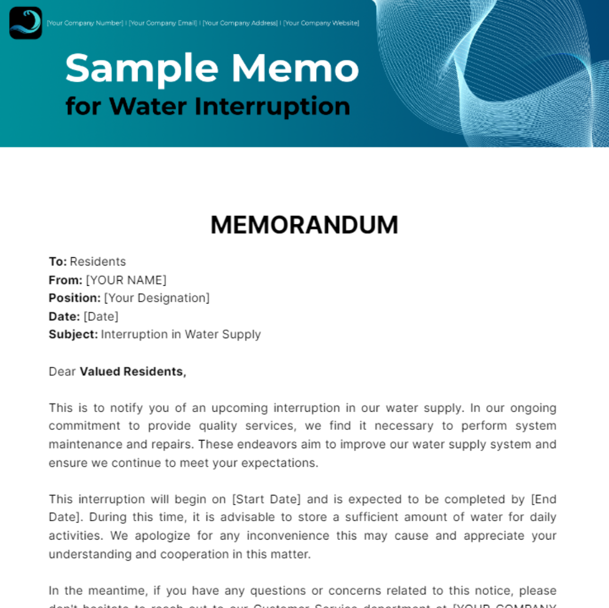 Sample Memo for Water Interruption