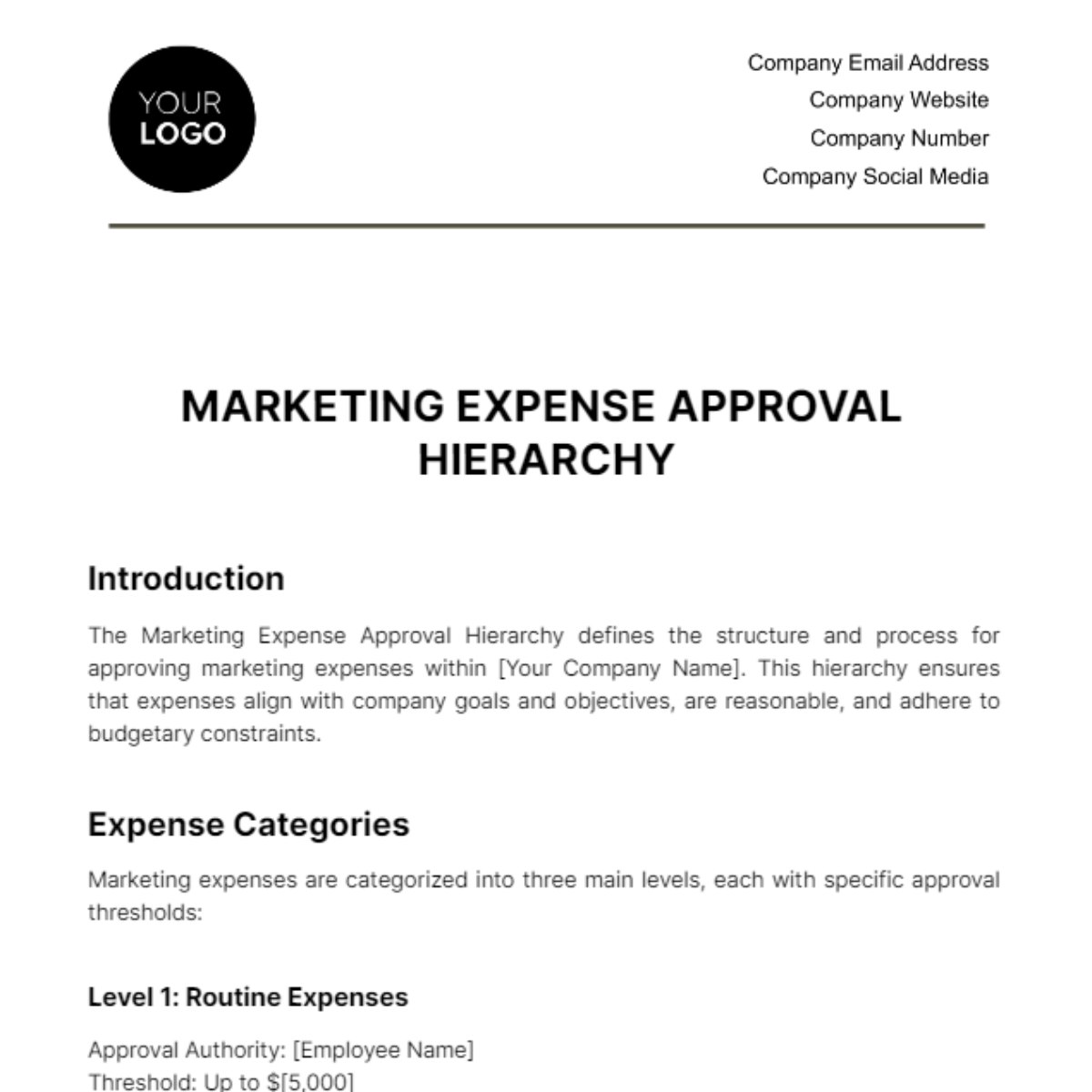 Marketing Expense Approval Hierarchy Template