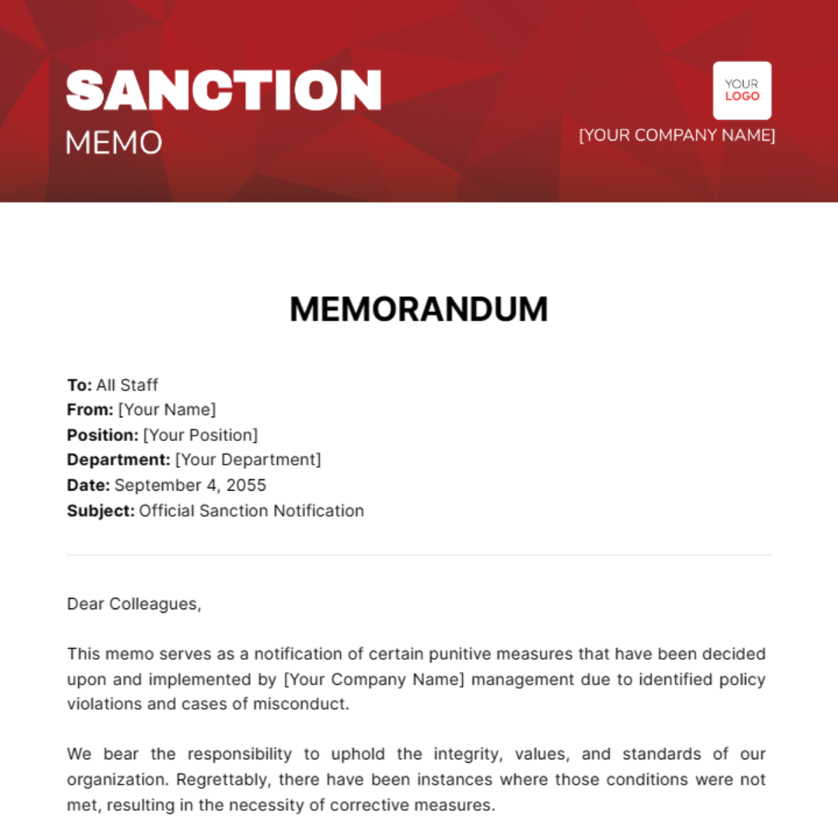 Free Sanction Memo Format