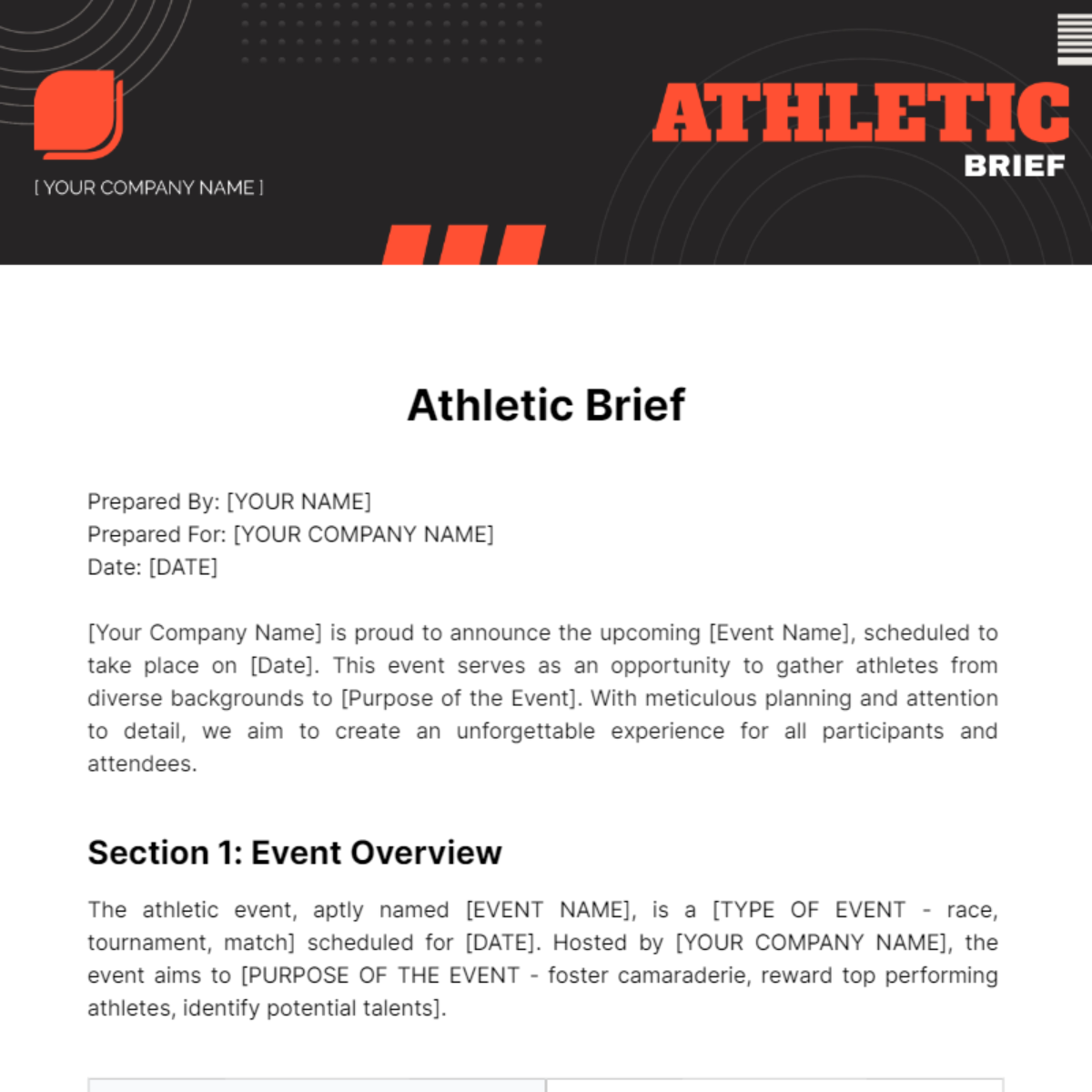 Athletic Brief Template