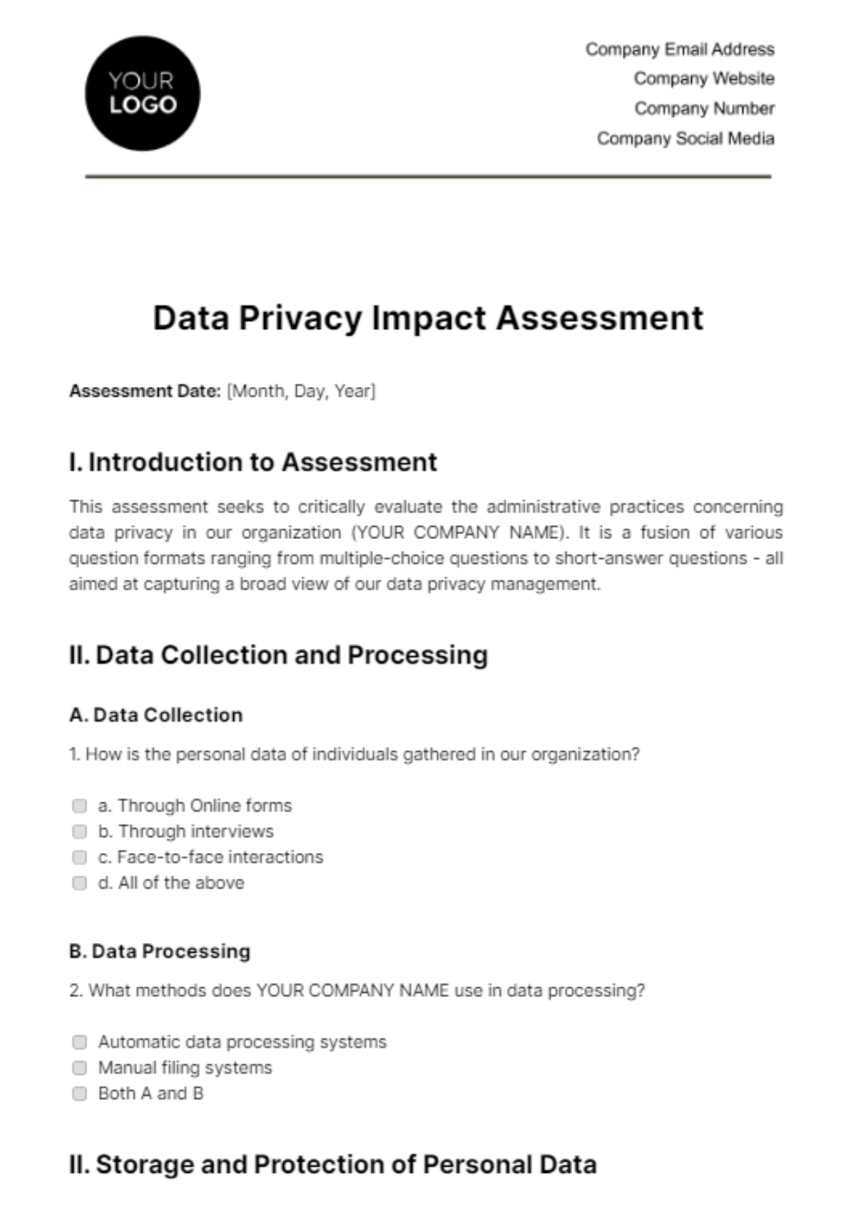 Free Administration Data Privacy Impact Assessment Template