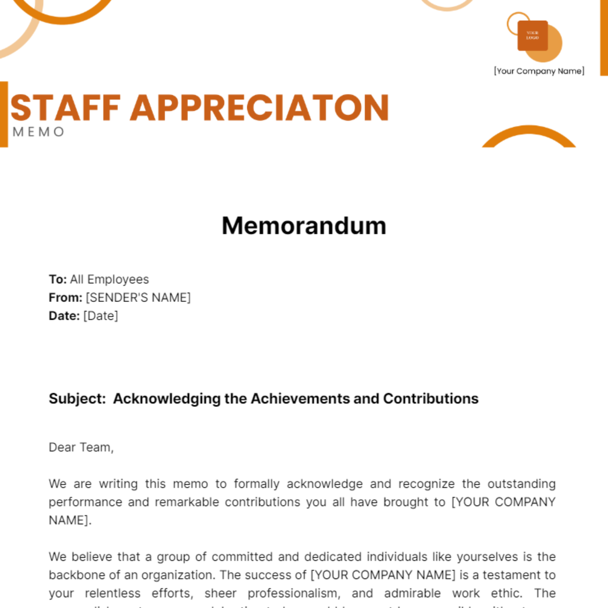 Staff Appreciation Memo