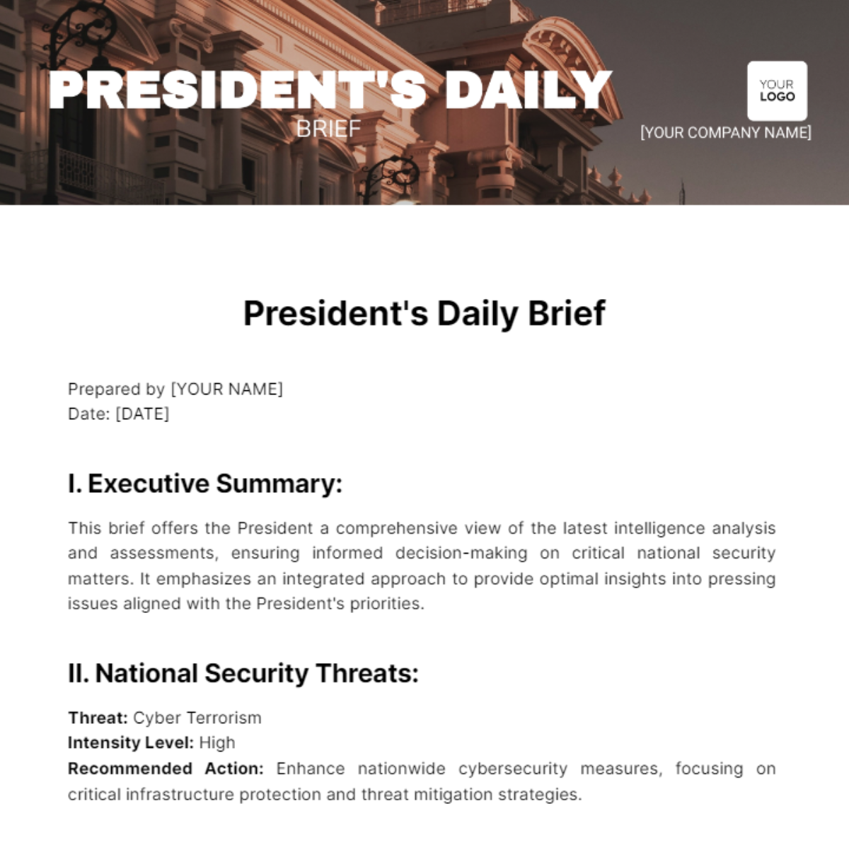 President'S Daily Brief Template