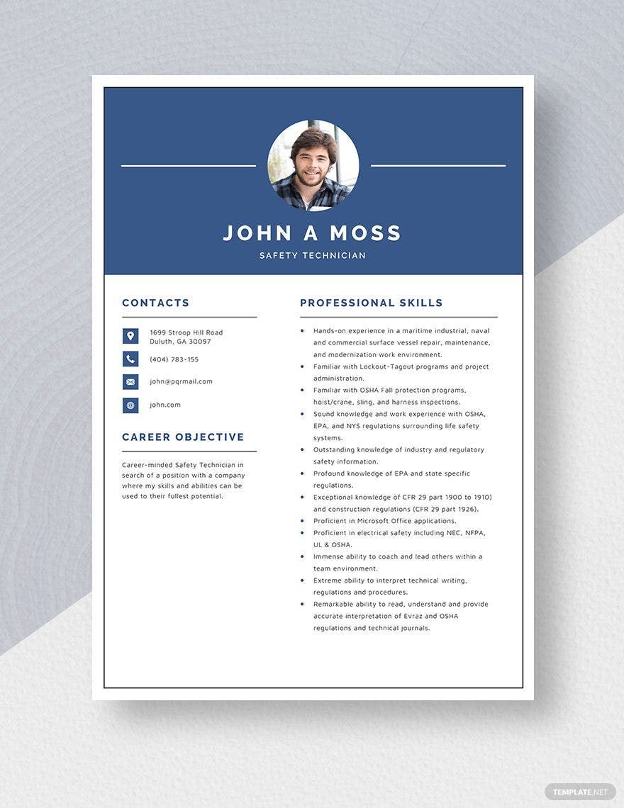 Safety Technician Resume