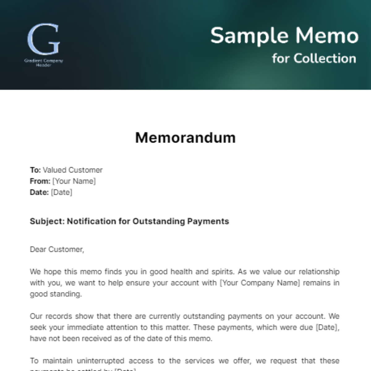 Sample Memo for Collection