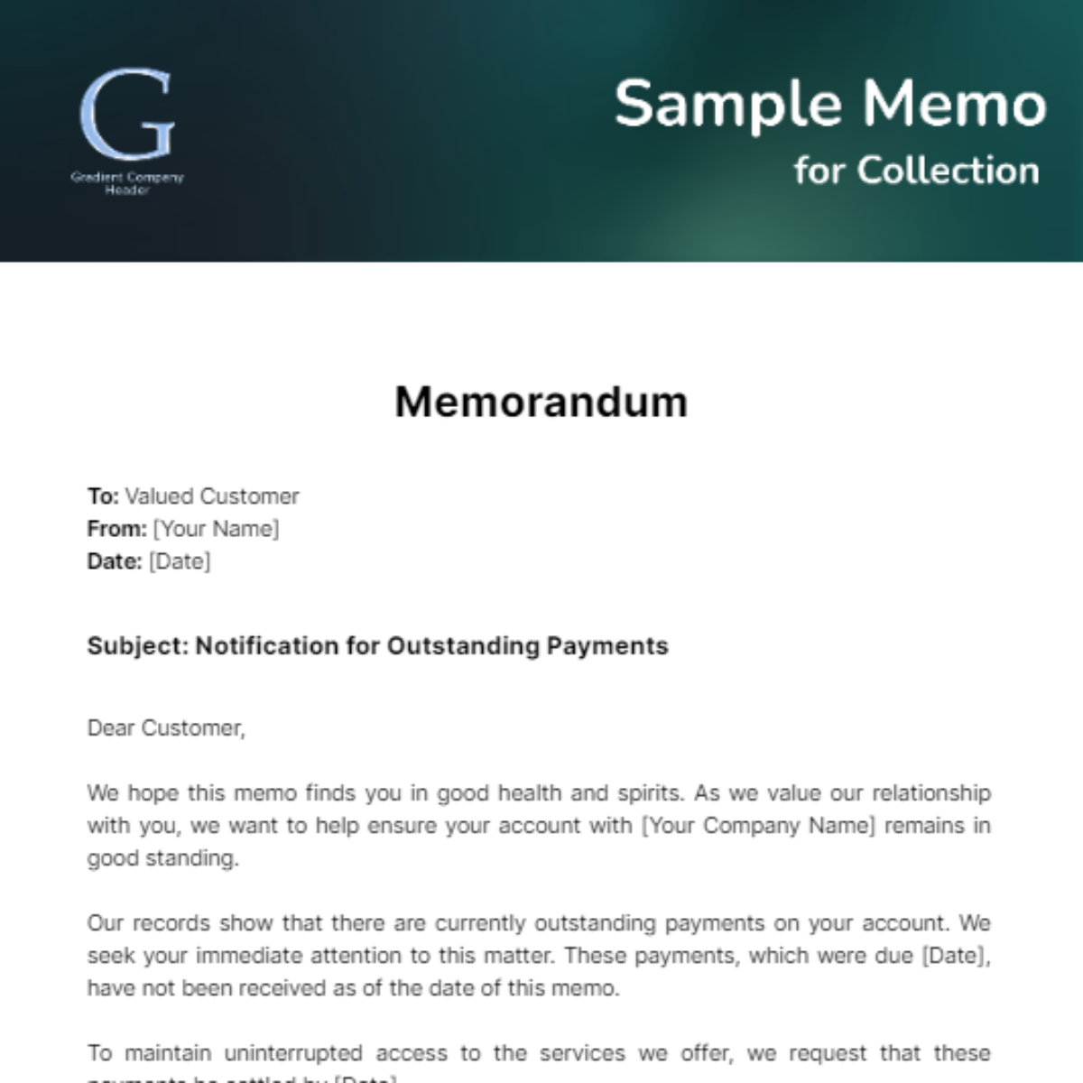 Sample Memo for Collection - Edit Online & Download