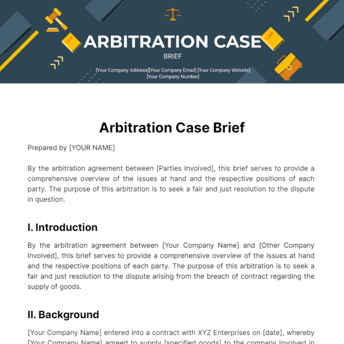 Arbitration Brief Template - Edit Online & Download