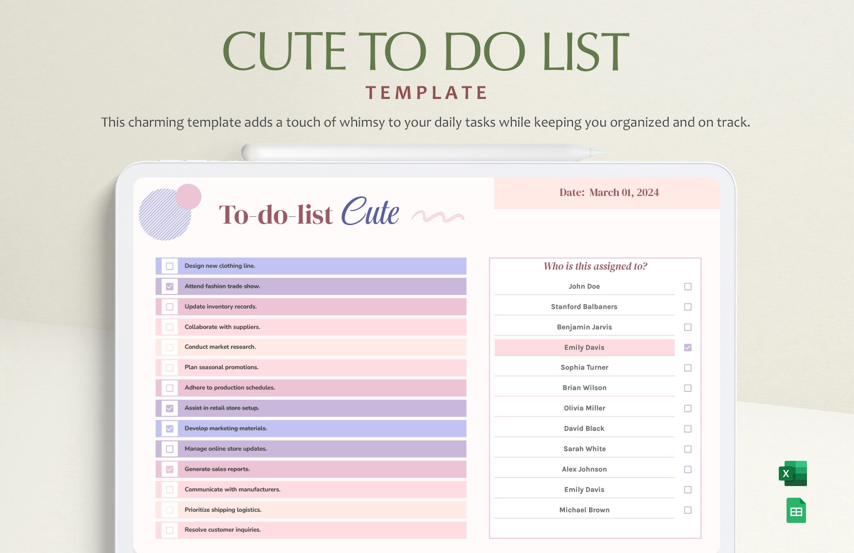 Cute To Do List Template in Excel, Google Sheets