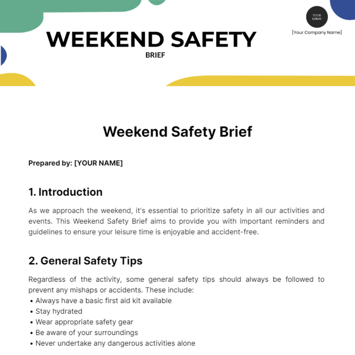 Weekend Safety Brief Template