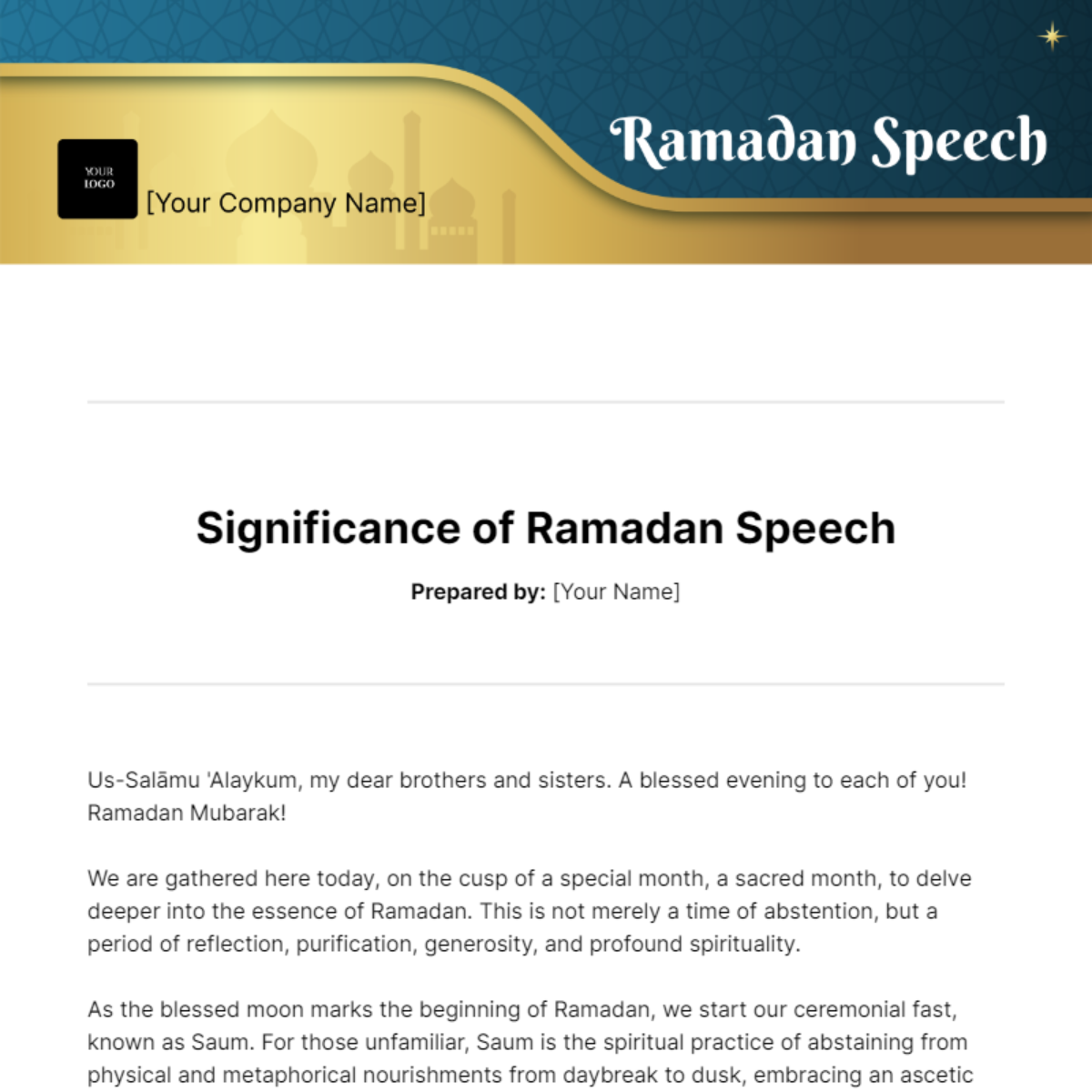 Free Significance of Ramadan in Islam Speech Template