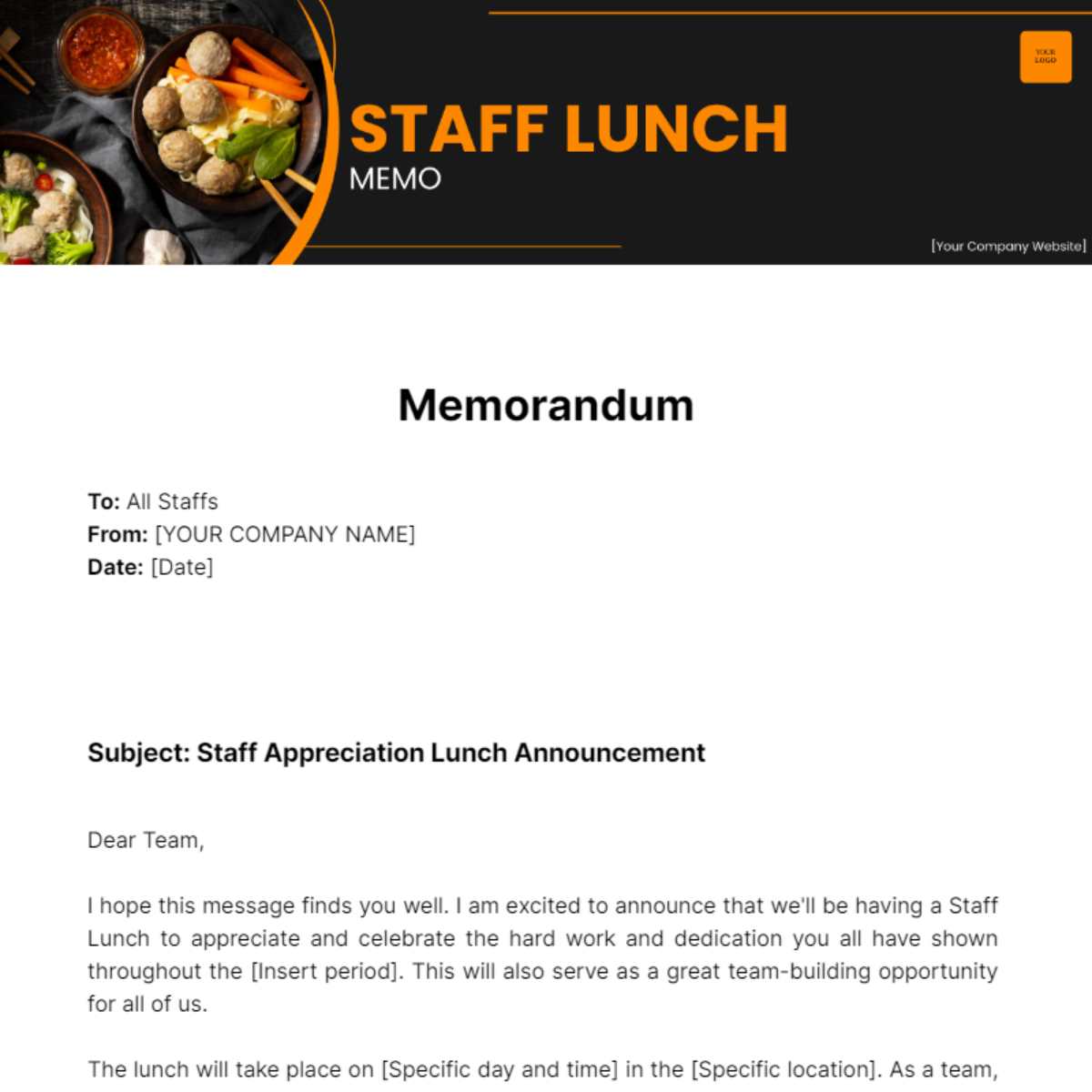 Staff Lunch Memo - Edit Online & Download