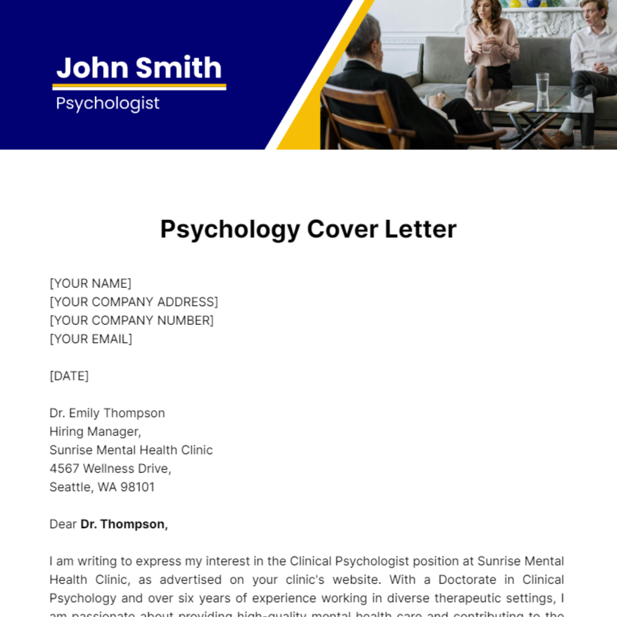 Psychology Cover Letter Template