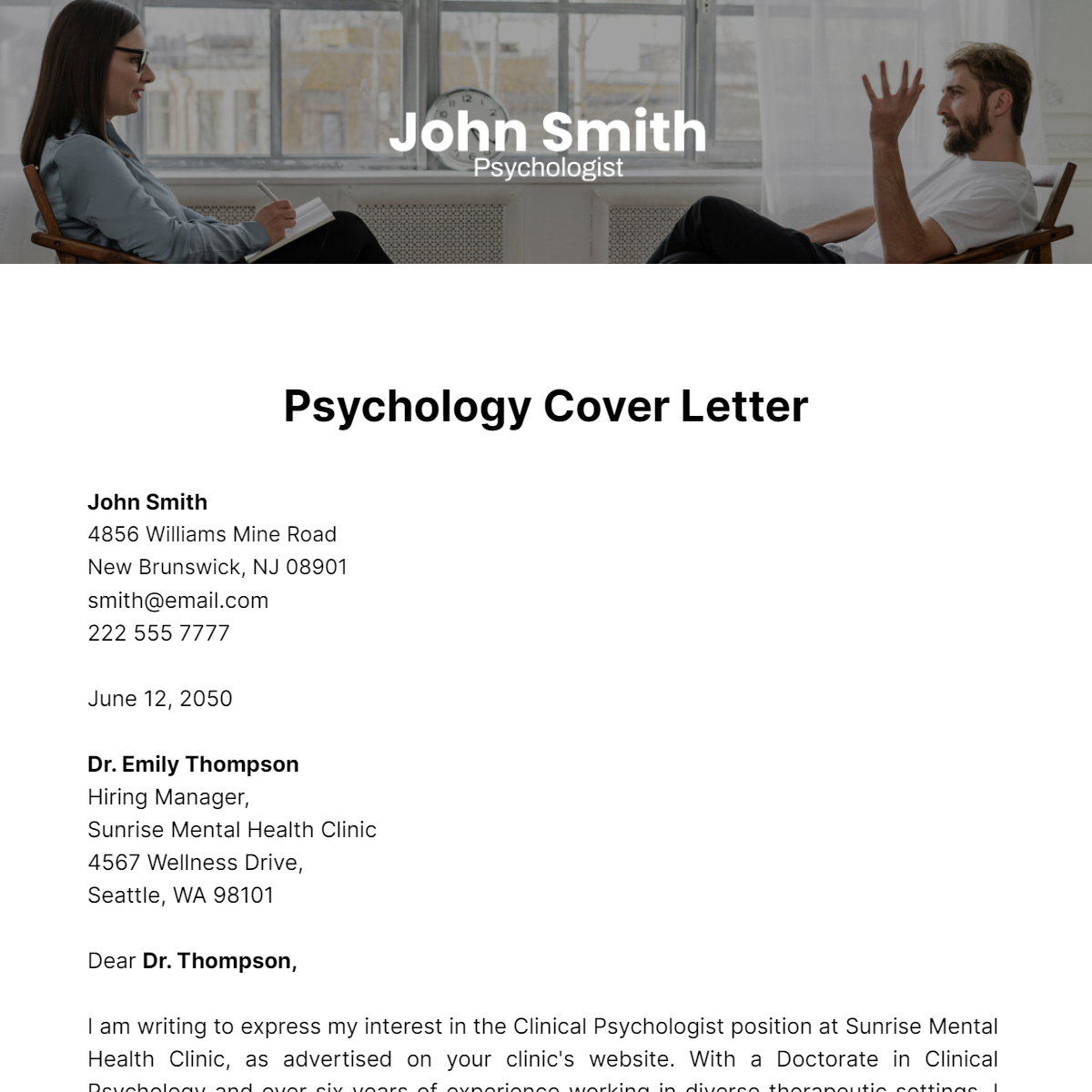 Psychology Cover Letter Template