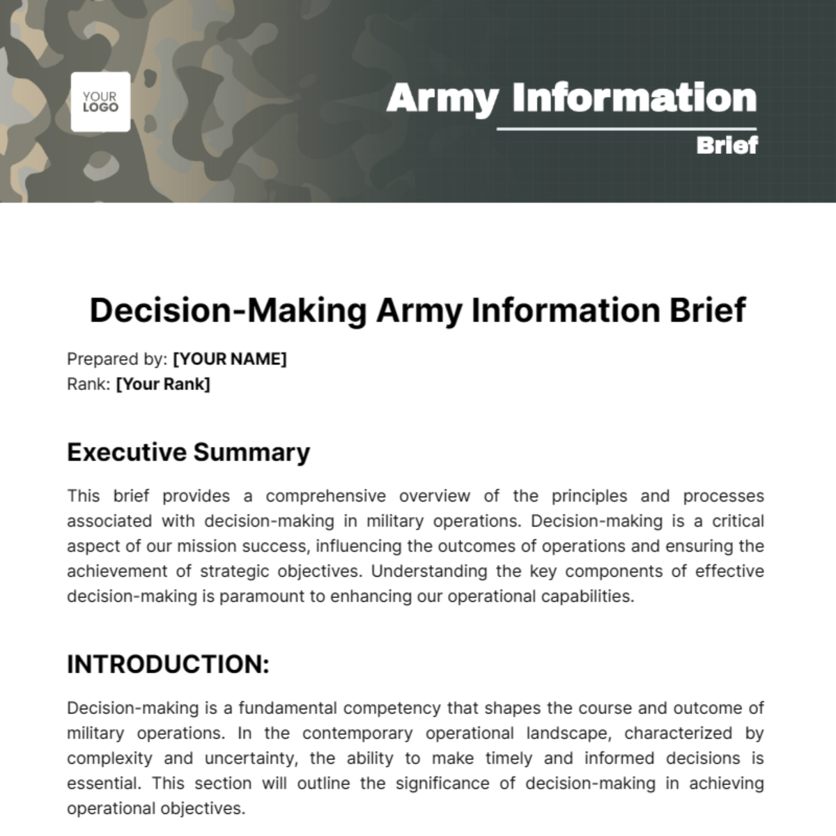 Free Army Information Brief Template