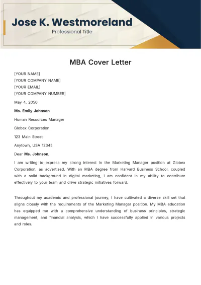 Free MBA Cover Letter Template to Edit Online