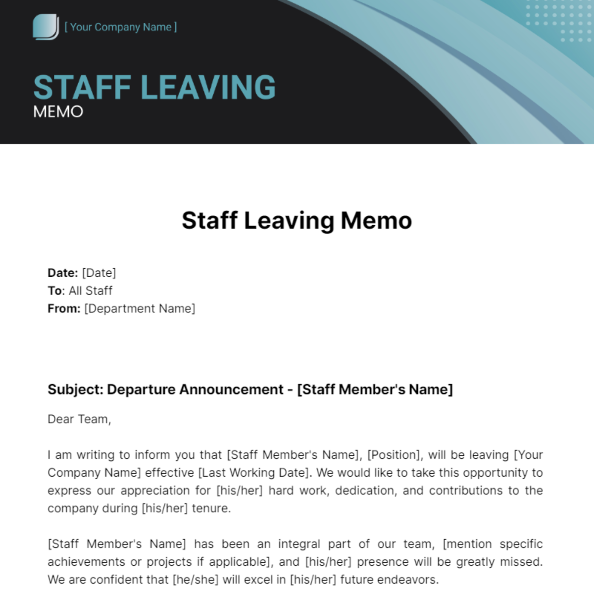 Staff Leaving Memo - Edit Online & Download