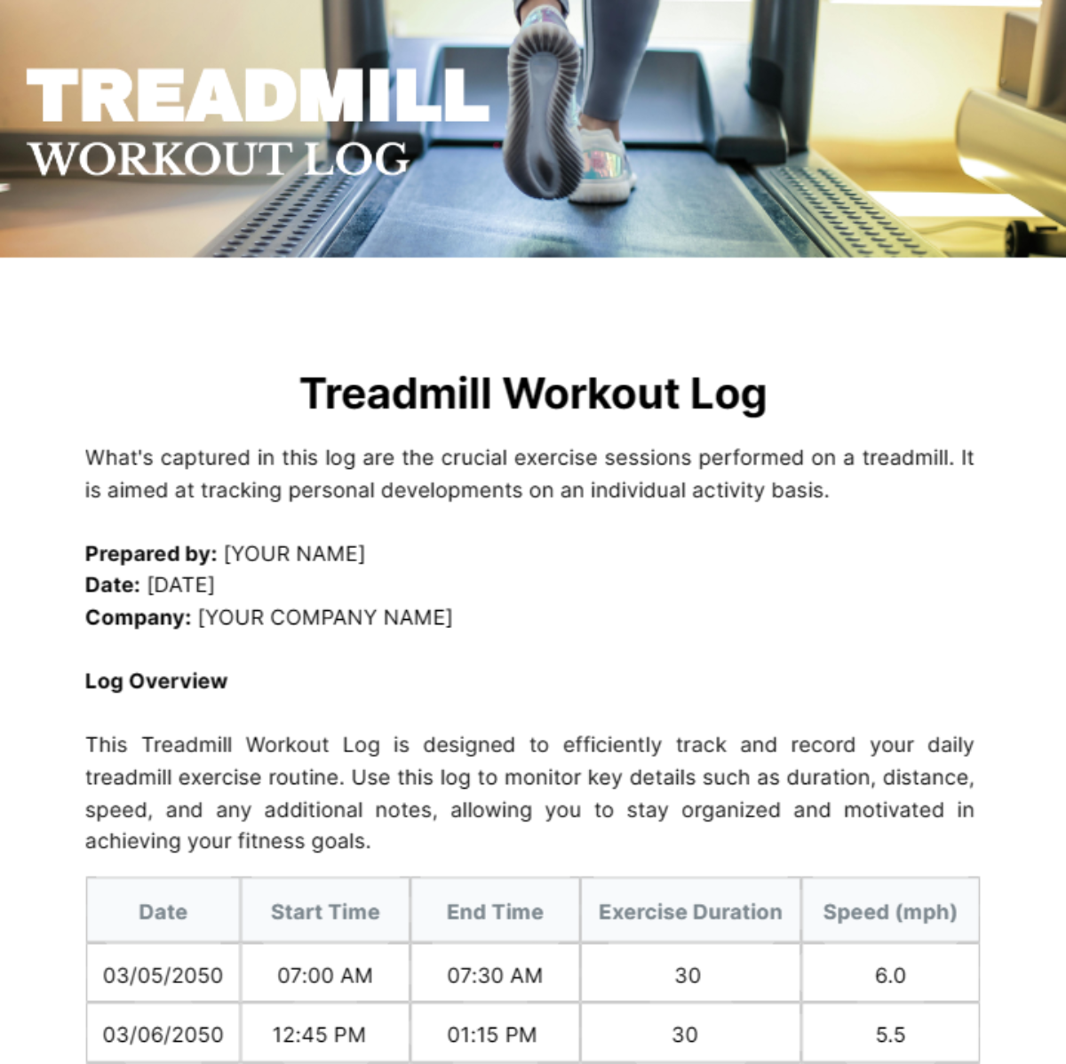 Treadmill Workout Log Template