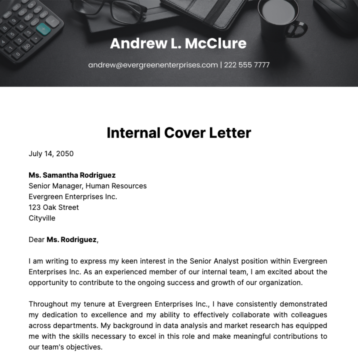 Internal Cover Letter Template