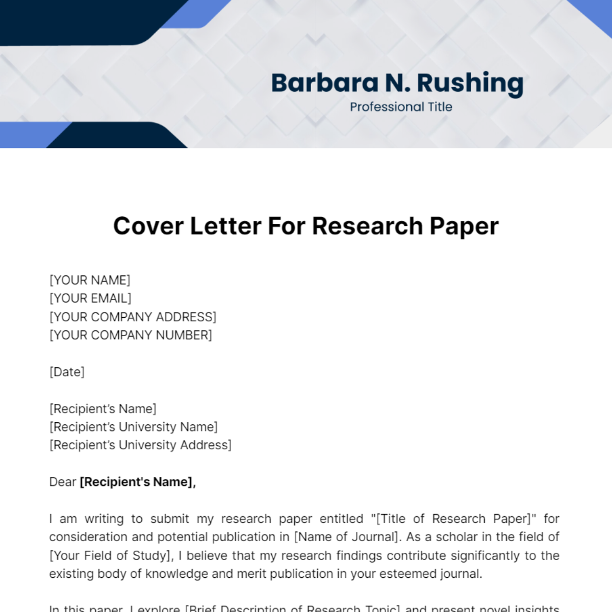 Cover Letter For Research Paper Template