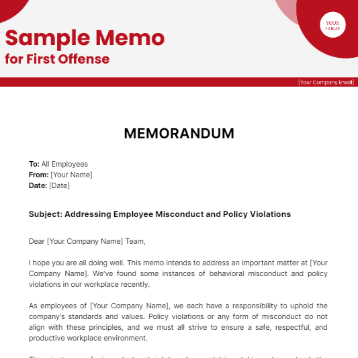 Sample Memo for First Offense