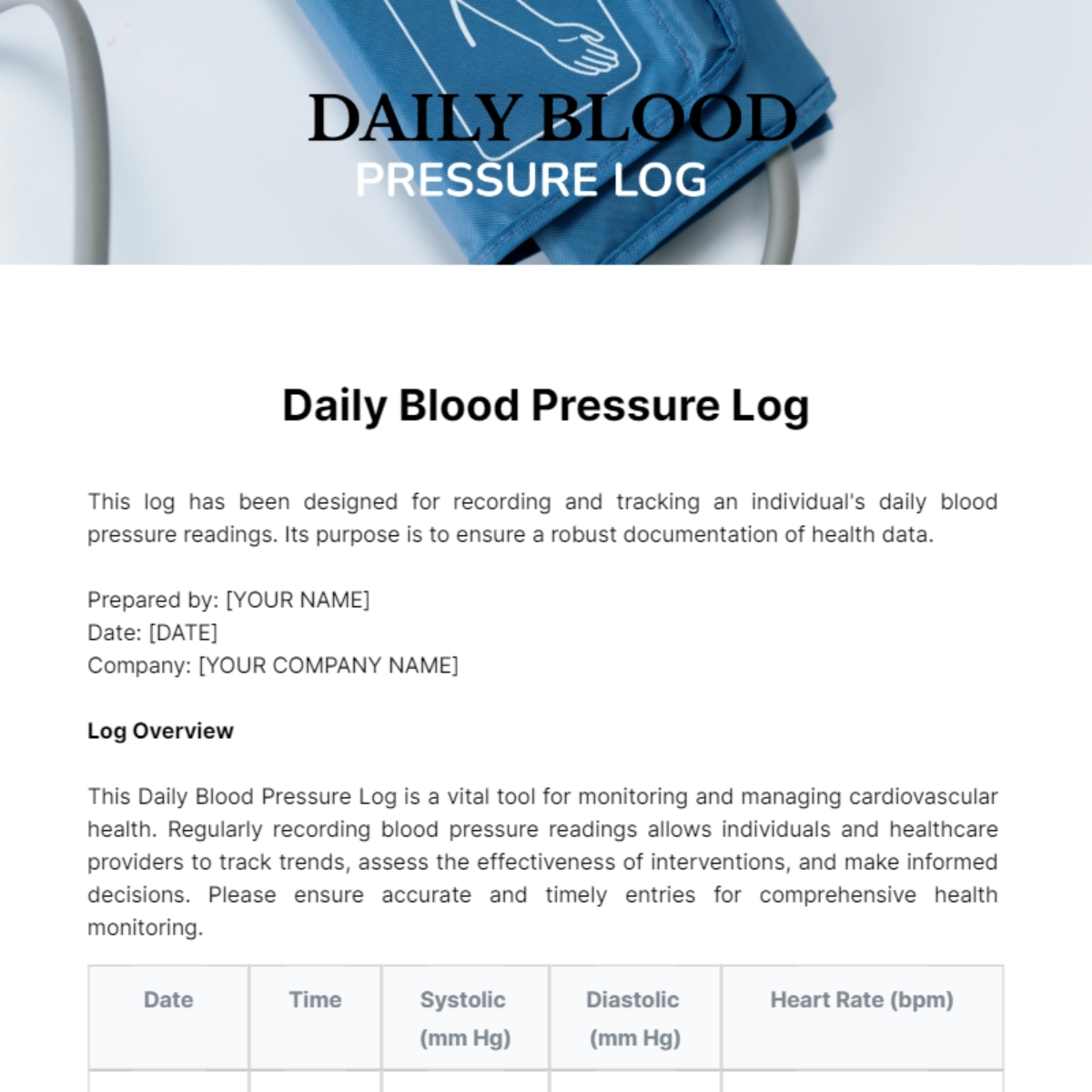 Free Daily Blood Pressure Log Template