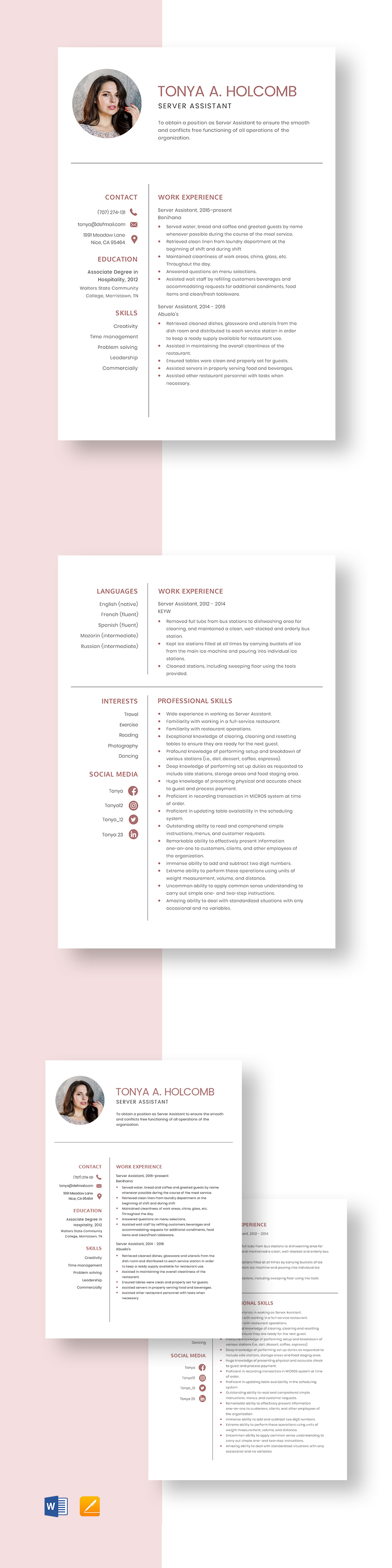 Server Resume in Pages Templates, Designs, Docs, Free Downloads