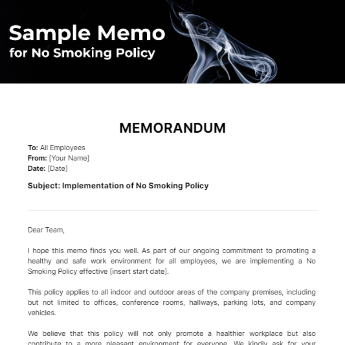 Sample Memo for No Smoking Policy