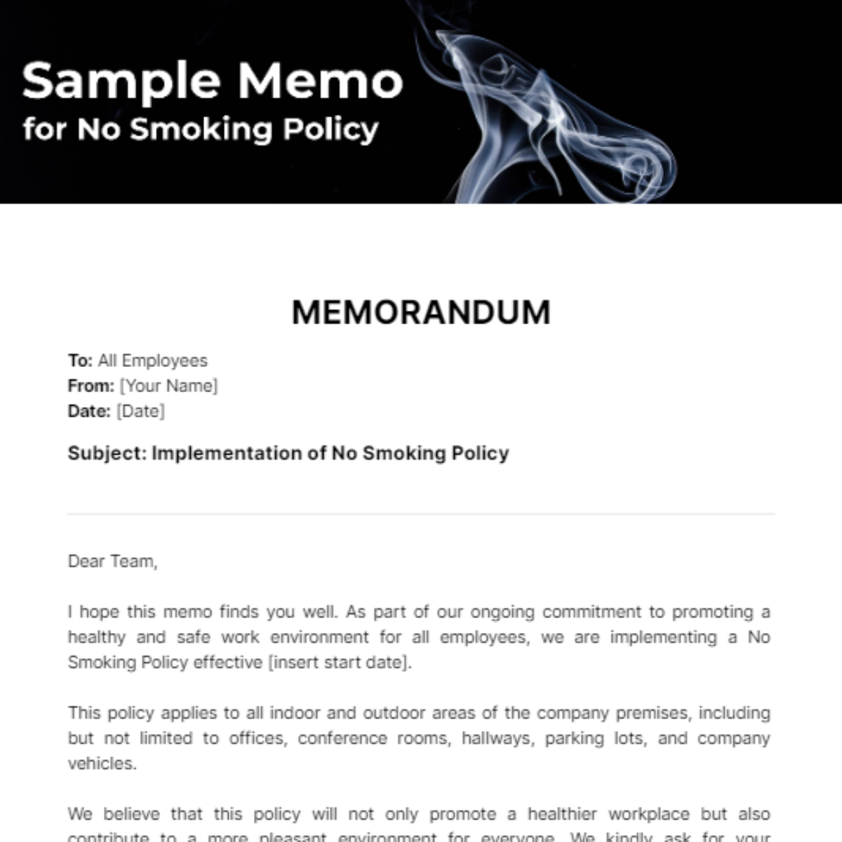 Sample Memo for No Smoking Policy Edit Online Download Example