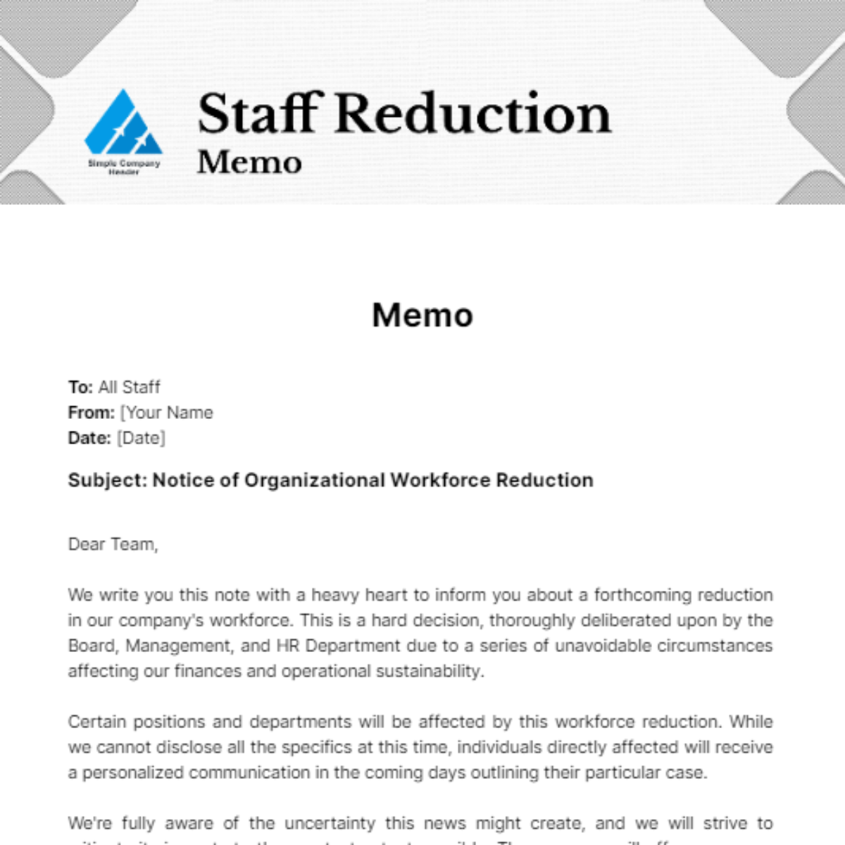 Staff Reduction Memo