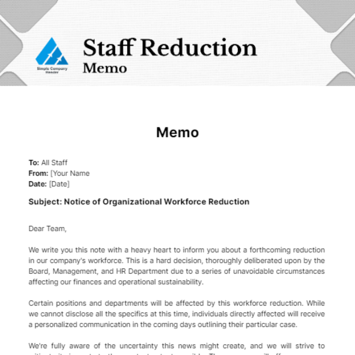 Staff Reduction Memo - Edit Online & Download